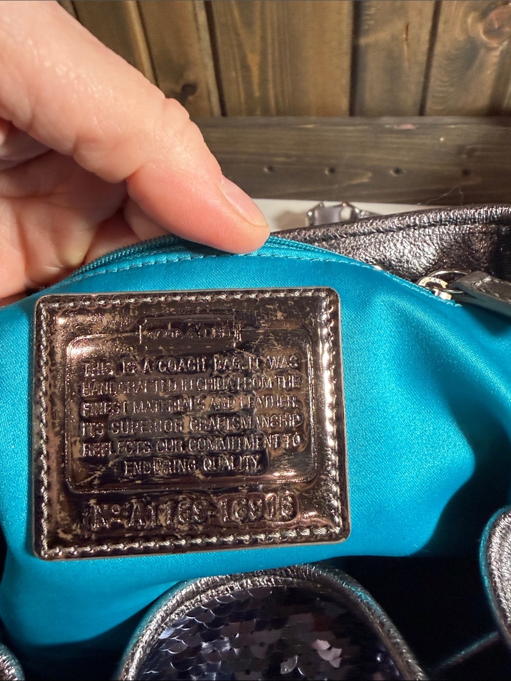 Coach Midnight Blue Sequin Mini Backpack with Silver Trim - Picture 9 of 9